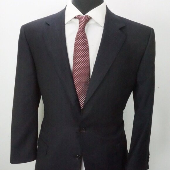 Ermenegildo Zegna Trofeo Navy Striped 100% Wool 2 Pc Suit Jacket Pants Sz 44S - Picture 3 of 13